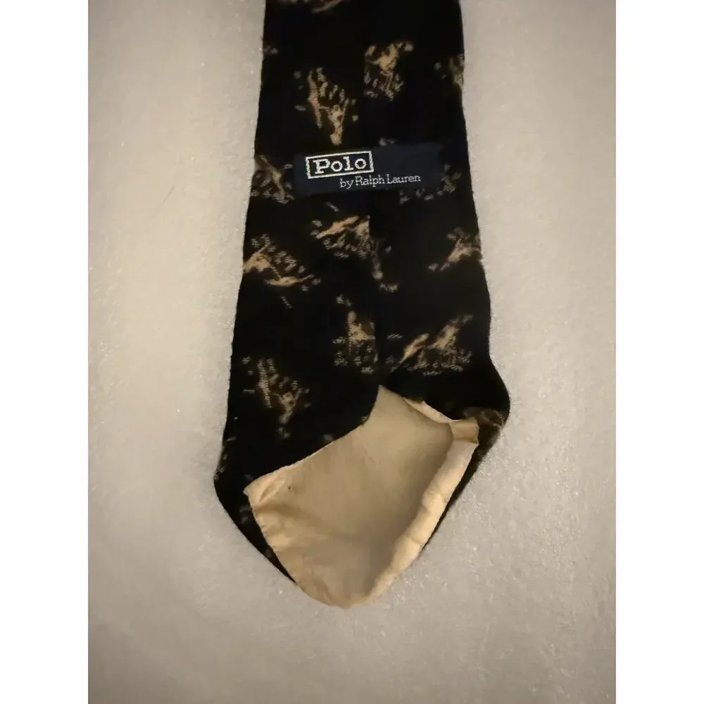 VTG Polo Ralph Lauren Wool Handmade Hound Dog Tie Black